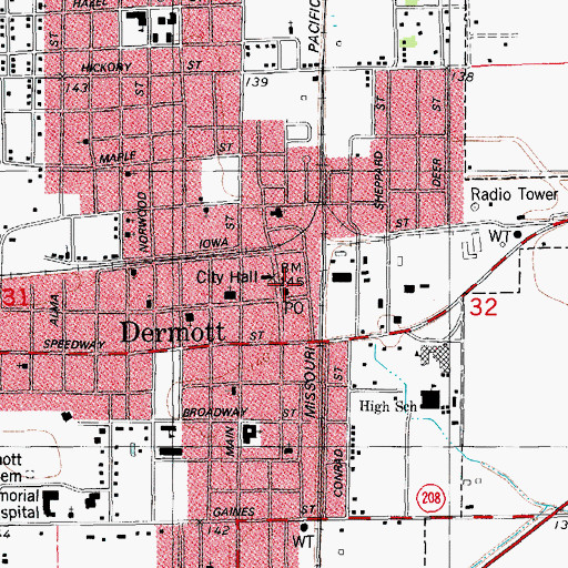 Topographic Map of Dermott Police Department, AR