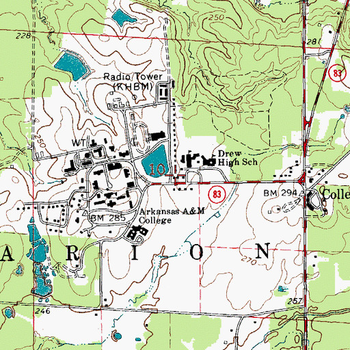 Topographic Map of University of Arkansas Monticello Campus Police, AR