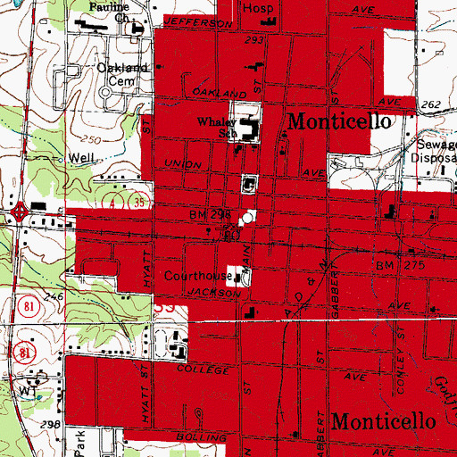 Topographic Map of Monticello Police Department, AR