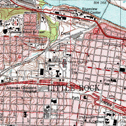 Topographic Map of Arkansas State Capitol Police, AR