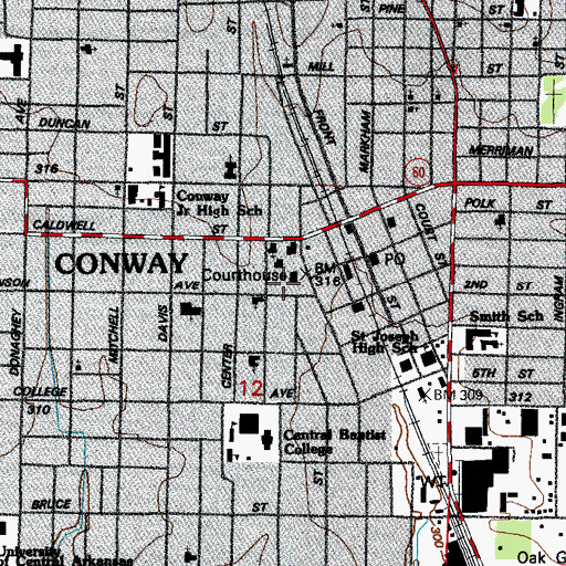 Topographic Map of Faulkner County Sheriff's Office, AR