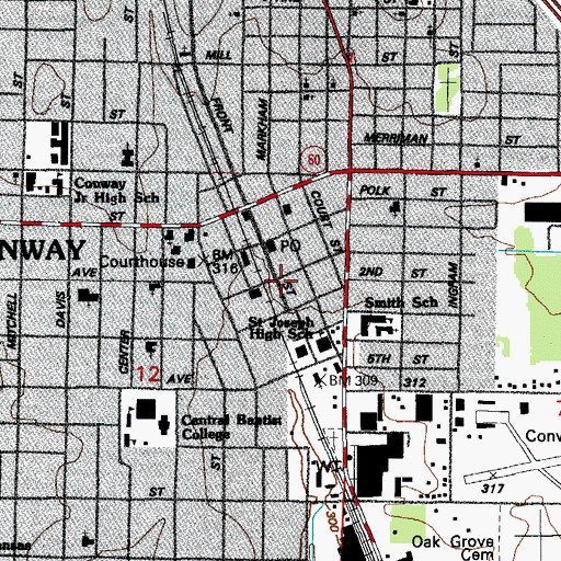 Topographic Map of Conway Police Department, AR