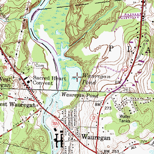 Topographic Map of Wauregan Pond, CT