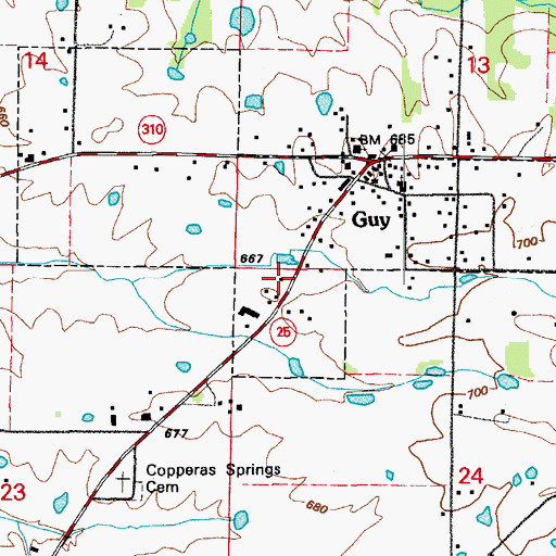 Topographic Map of Guy Police Department, AR