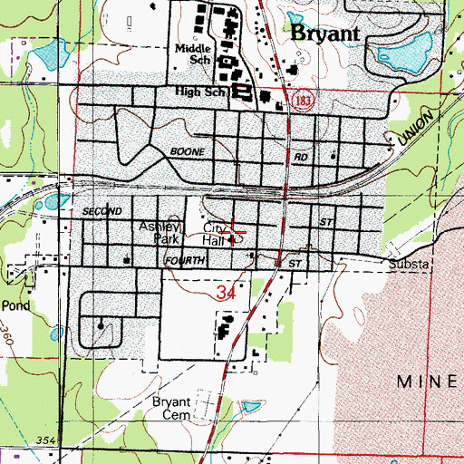 Topographic Map of Bryant Police Department, AR