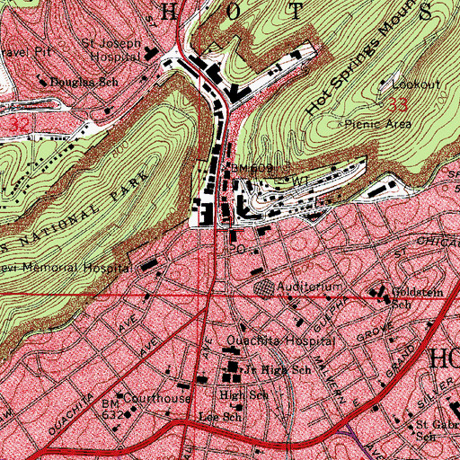 Topographic Map of United States National Park Service Park Security, AR