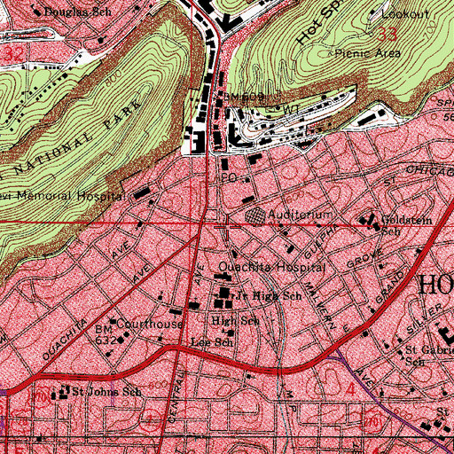 Topographic Map of Federal Bureau of Investigation Hot Springs Office, AR