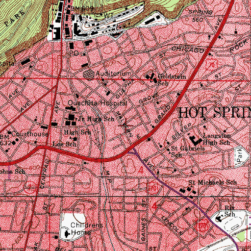 Topographic Map of Hot Springs Police Department, AR