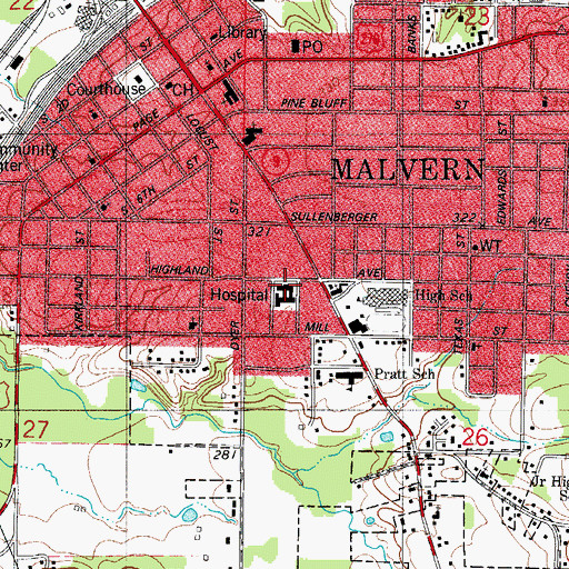 Topographic Map of Hot Spring County Sheriff's Office, AR