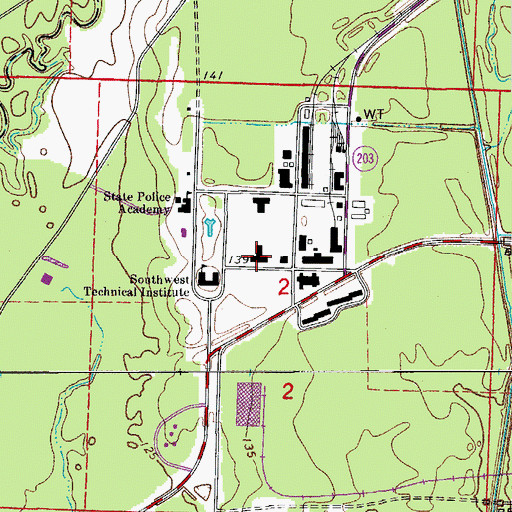 Topographic Map of Southern Arkansas University Tech Police Department, AR