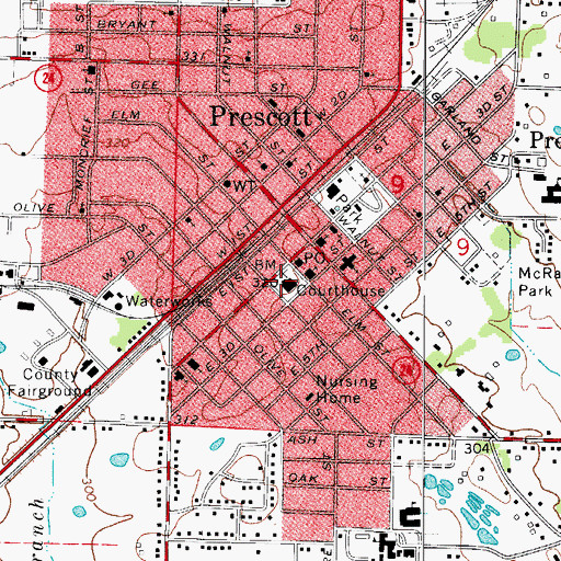 Topographic Map of Nevada County Sheriff's Office, AR