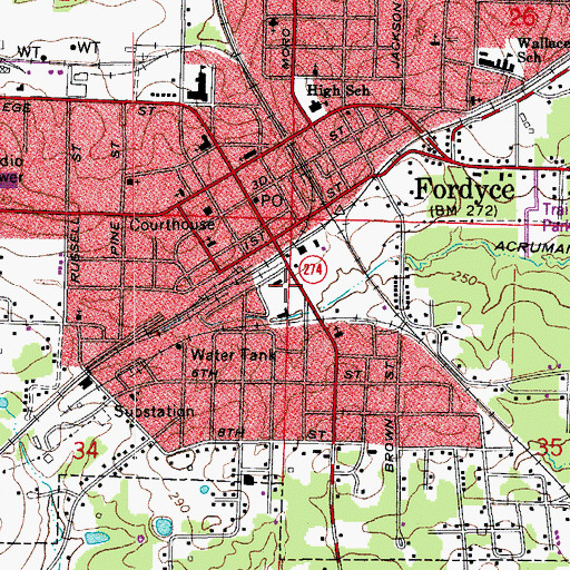 Topographic Map of Fordyce Police Department, AR