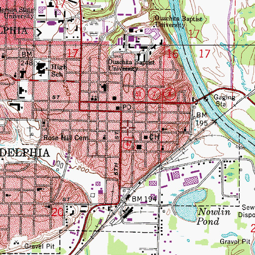 Topographic Map of Arkadelphia Police Department, AR