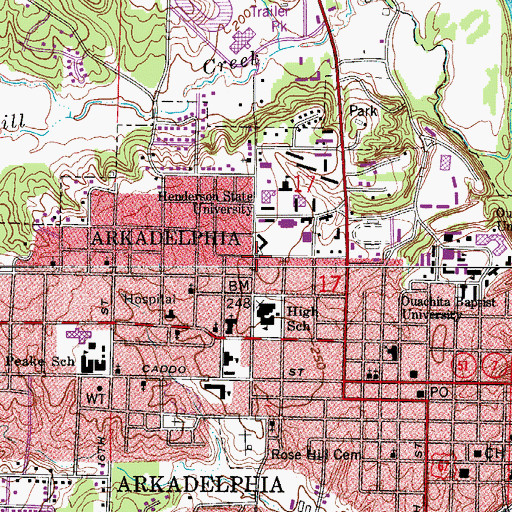 Topographic Map of Henderson State University Police Department, AR