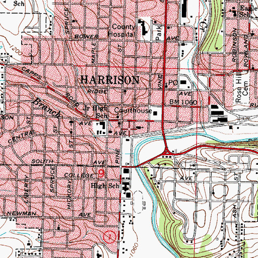 Topographic Map of Harrison Police Department, AR