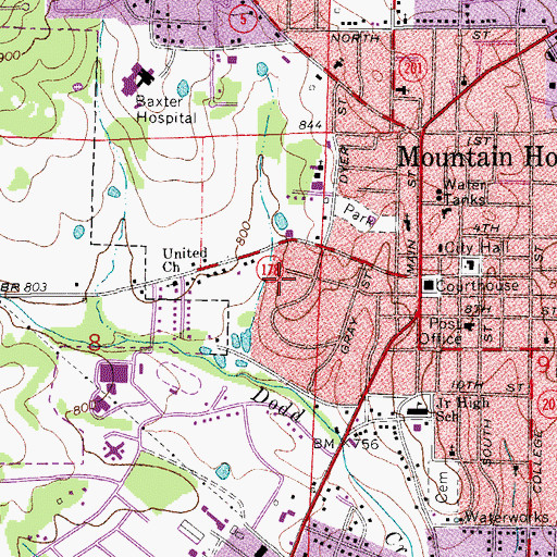 Topographic Map of Mountain Home Police Department, AR