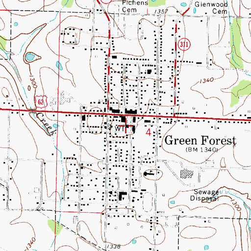 Topographic Map of Green Forest Police Department, AR