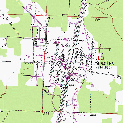Topographic Map of Bradley Police Department, AR