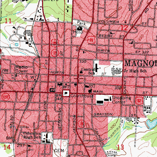 Topographic Map of Magnolia Police Department, AR