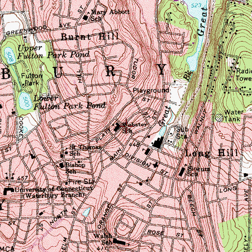 Topographic Map of Webster School, CT