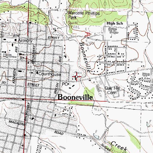 Topographic Map of Booneville Police Department, AR