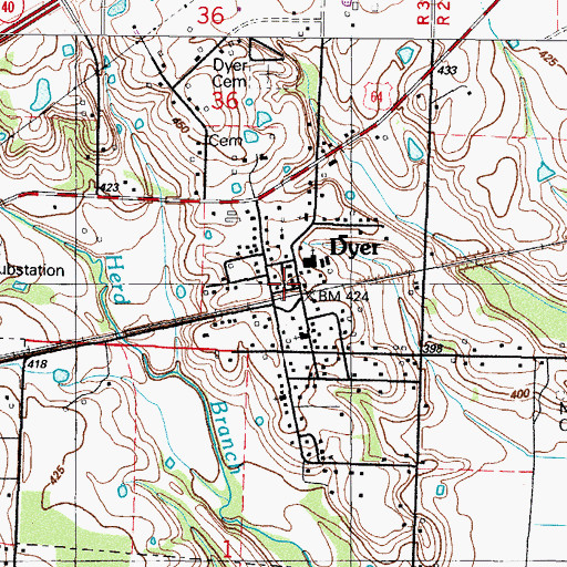 Topographic Map of Dyer Police Department, AR