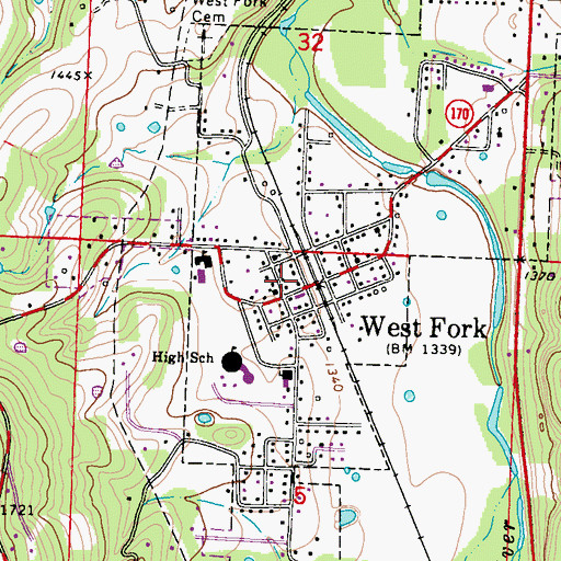 Topographic Map of West Fork Police Department, AR