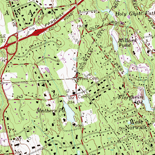 Topographic Map of Weed Cemetery, CT