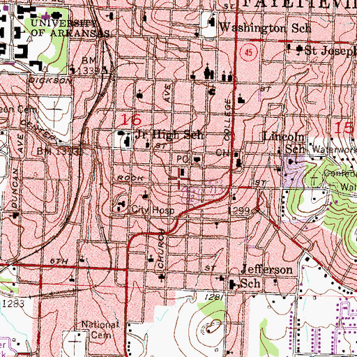 Topographic Map of Fayetteville Police Department, AR