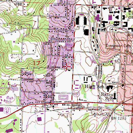 Topographic Map of University of Arkansas Fayetteville Police Department, AR