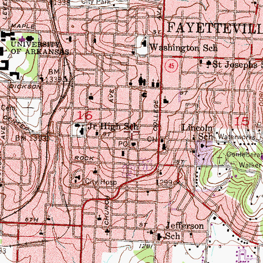 Topographic Map of Federal Bureau of Investigation Fayetteville Office, AR