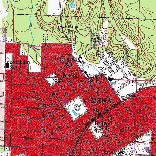 Topographic Map of Mena Police Department, AR