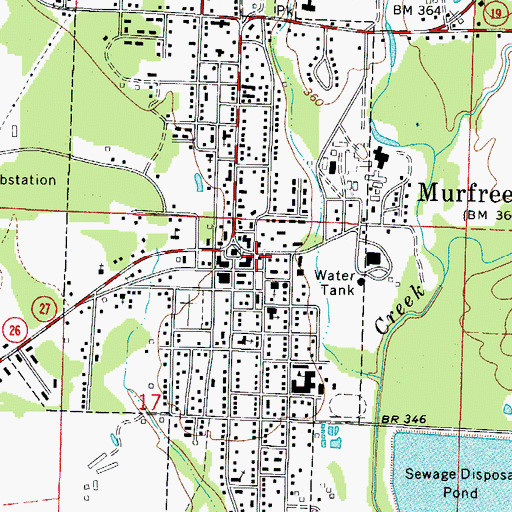 Topographic Map of Murfreesboro Police Department, AR