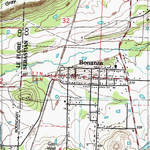 Topographic Map of Bonanza Police Department, AR