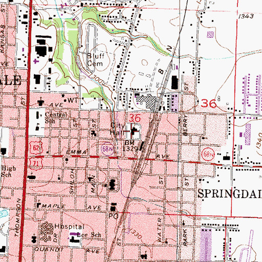 Topographic Map of Springdale Police Department, AR