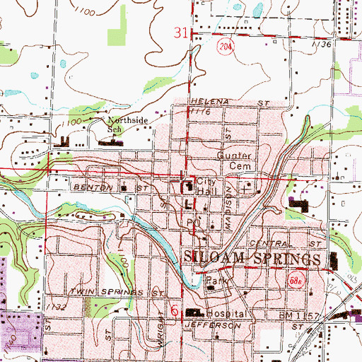 Topographic Map of Siloam Springs Police Department, AR