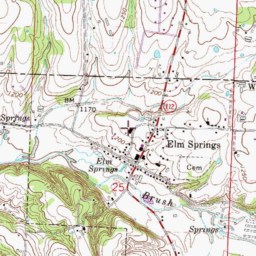 Topographic Map of Elm Springs Police Department, AR
