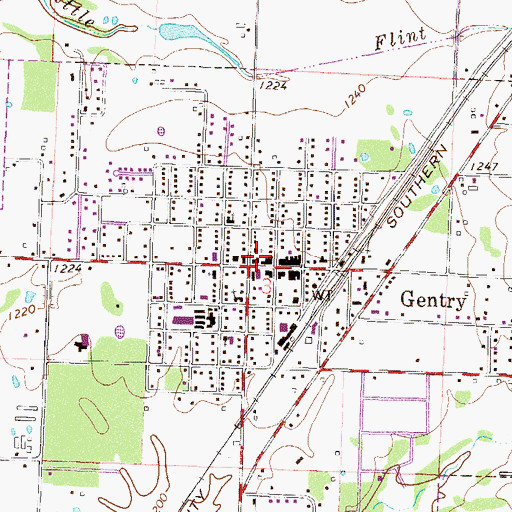 Topographic Map of Gentry Police Department, AR