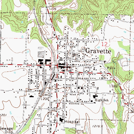 Topographic Map of Gravette Police Department, AR