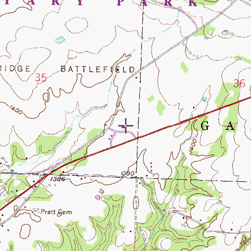 Topographic Map of Pea Ridge National Military Park Park Security, AR