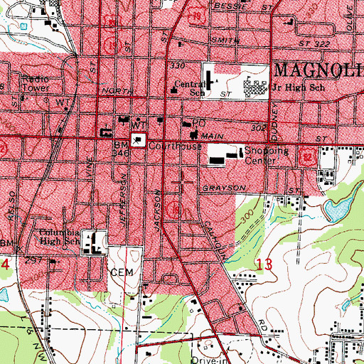 Topographic Map of Columbia County Ambulance Service, AR