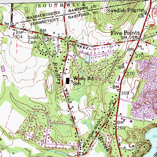 Topographic Map of Wells Road Intermediate School, CT