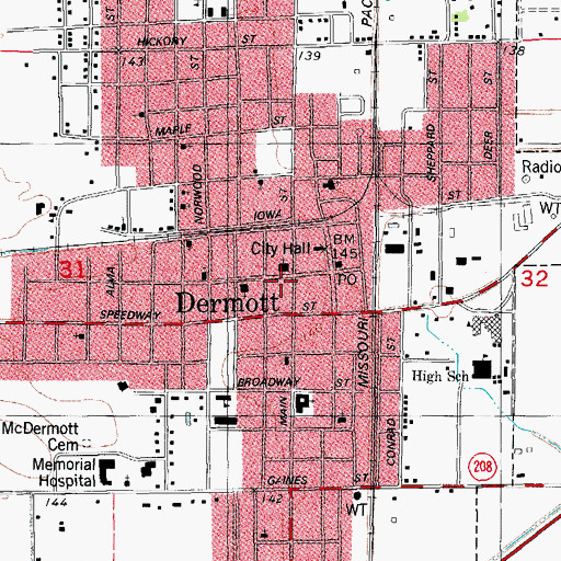 Topographic Map of Dermott City EMS - Advanced Life Support, AR