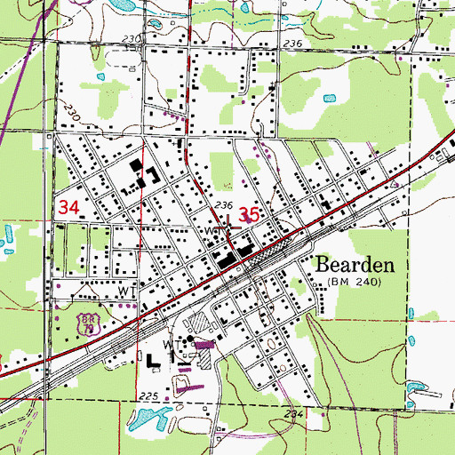 Topographic Map of Bearden Ambulance Service, AR