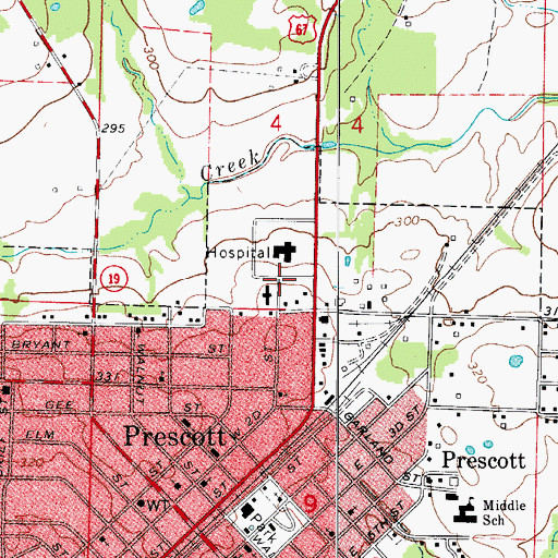 Topographic Map of Nevada County Ambulance Service, AR