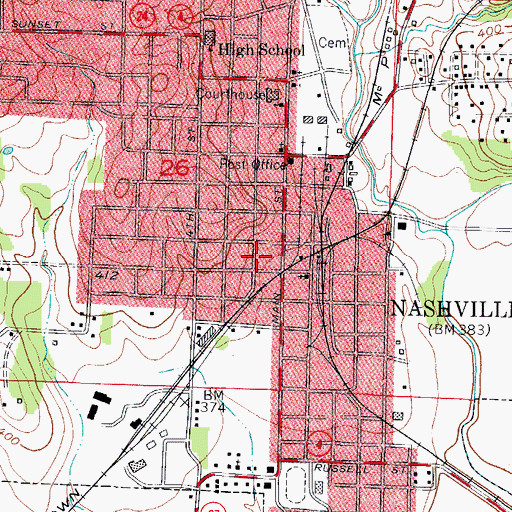 Topographic Map of Howard County Ambulance, AR
