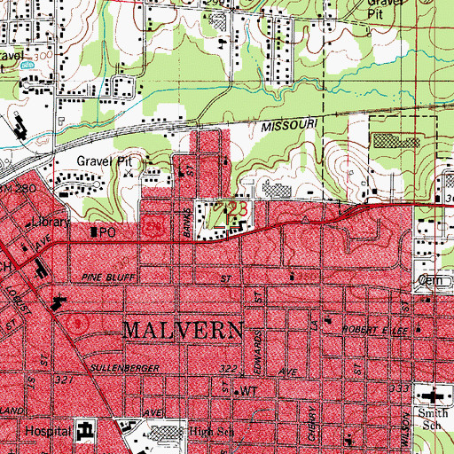 Topographic Map of ProMed Ambulance Malvern, AR