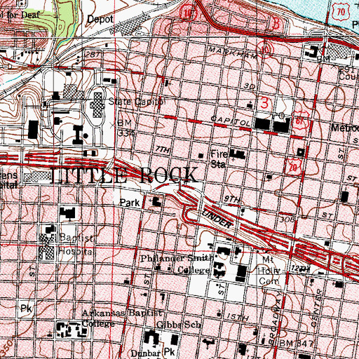 Topographic Map of Metropolitan Emergency Medical Service Little Rock Station 1, AR