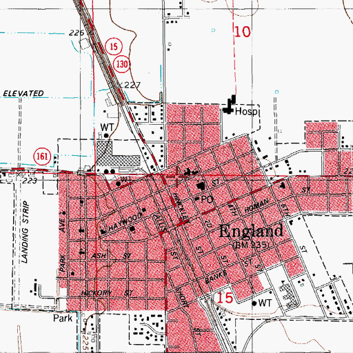 Topographic Map of Emergency Ambulance Service England, AR
