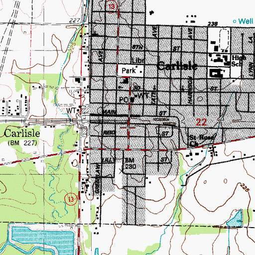 Topographic Map of Southern Care Carlisle, AR